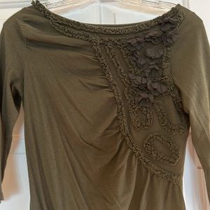 Green cotton Anthropologie 3/4 sleeve boatneck top